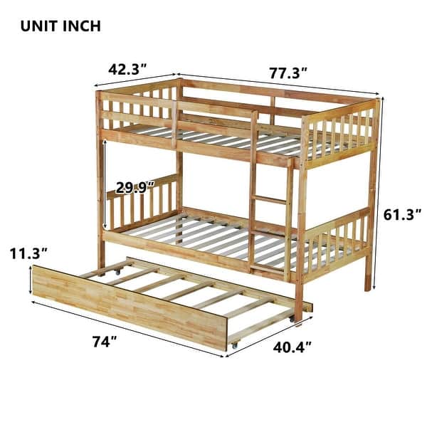 Twin Over Twin Rubber Wood Bunk Bed with Trundle