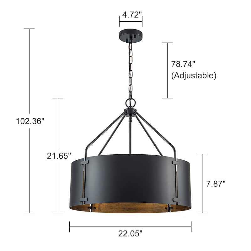 4-Light Modern Industrial Drum Pendant Light with Bronze Finish - W22.05"