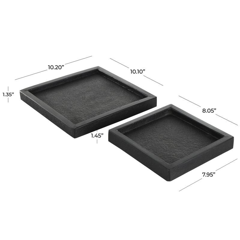 Marble Minimalistic Textured Square Living Room Decor Tray - Set of 2 Black - Roche River Decor