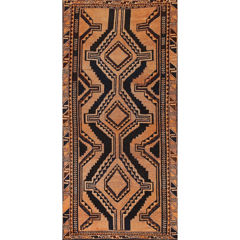 Qashqai Persian Vintage Runner Rug Hand-knotted Wool Carpet - 3'10"x 9'0"