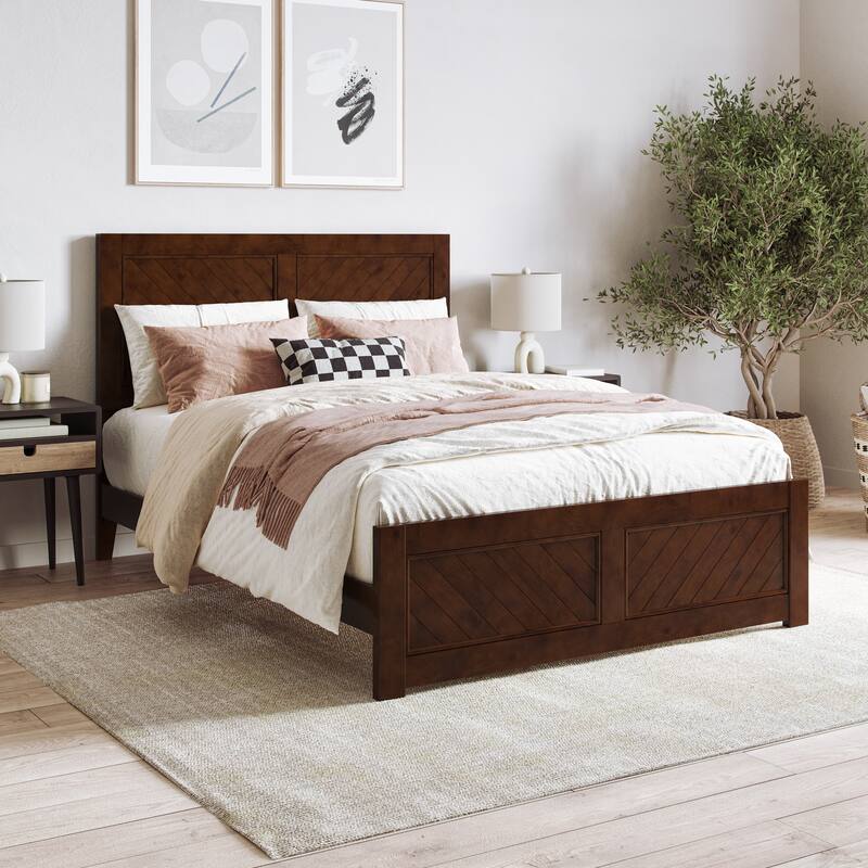 Berkshire Queen Low Profile Platform Bed with Matching Footboard - Walnut - Full