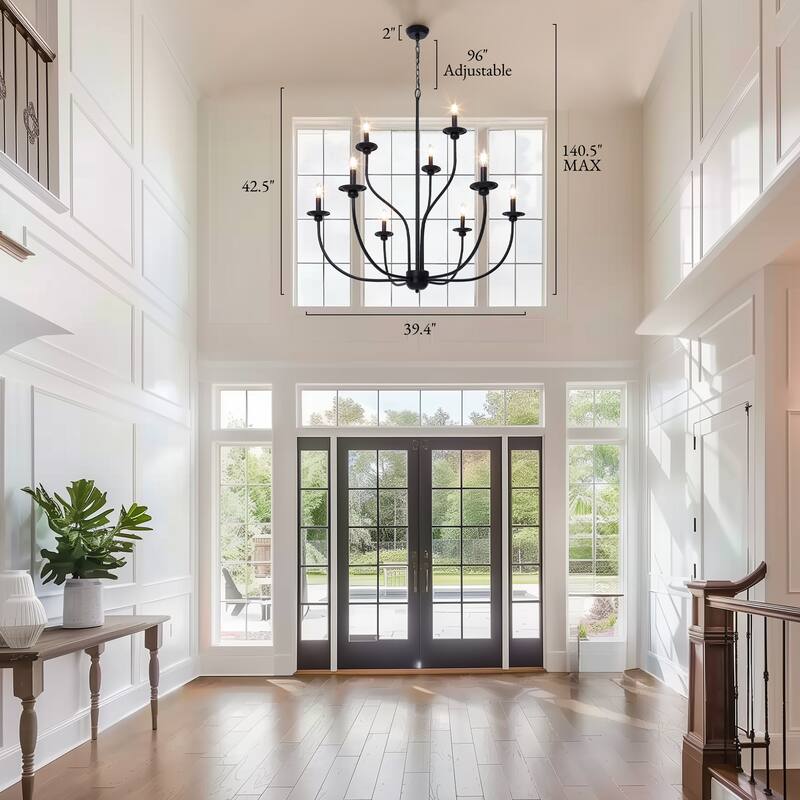 Modern Farmhouse 9-Light Black Chandelier Classic Tierd Lights for Dining Room