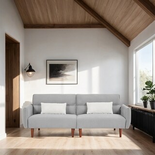 Modern Convertible Fabric Comfy Sofa Bed with Wood Legs & 2 Pillows ...