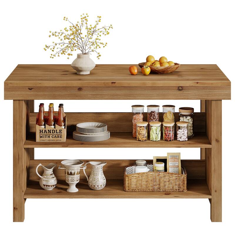 Solid Wood Bar Table, Open Storage Counter Height Pub Dining Table, Kitchen Dining/Living Room Basement Accent Bar Unit