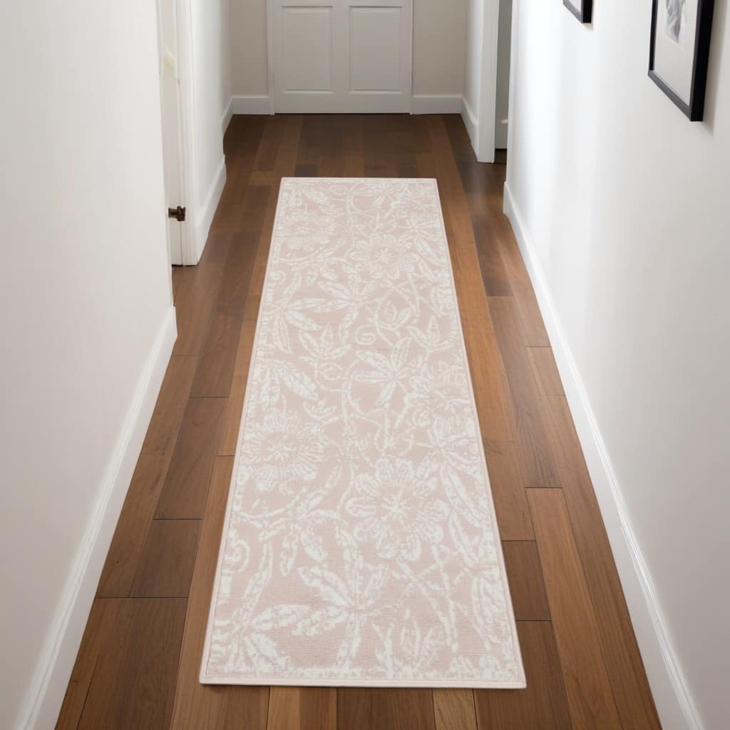 Power Loomed Distressed Abstract Floral Non Skid Stain Resistant Area Rug - 96' X '24' X '0.39
