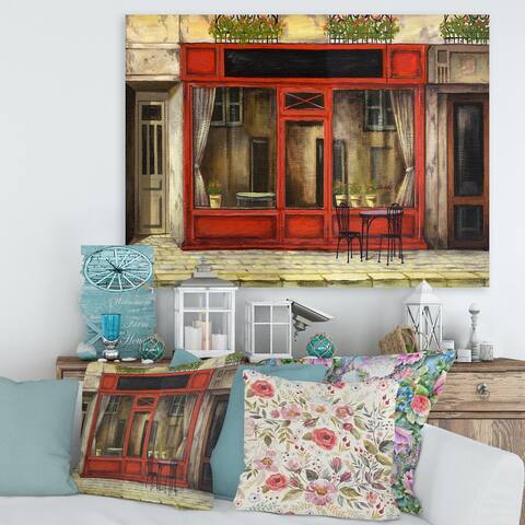 Designart "Red Facade of Charming Shop In Paris I" French Country Canvas Wall Art Print