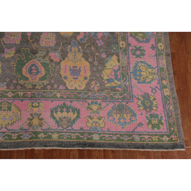 Hand Knotted Oriental 100% Wool Carpet Transitional All-Over Greys & Charcoal Oushak Area Rug - 13' 10'' X 10' 3''