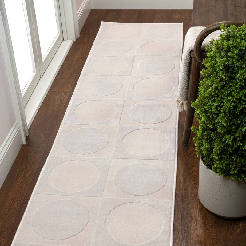 JONATHAN Y Adrian Modern Geometric Circles In Squares High-Low Area Rug