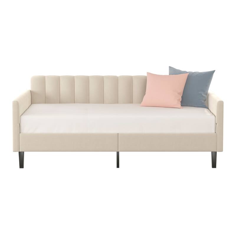 Twin Size Beige Velvet Upholstered Daybed