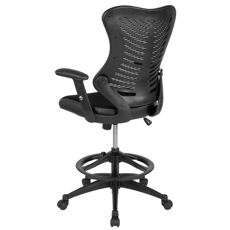 High Back Mesh Drafting Chair with LeatherSoft Sides and Adjustable Arms