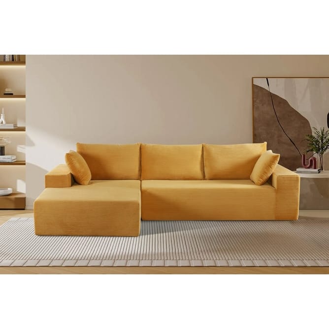 2 Piece Convertible Corduroy L Shaped Sectional Couches for Living Room or Home Office, No Assembly