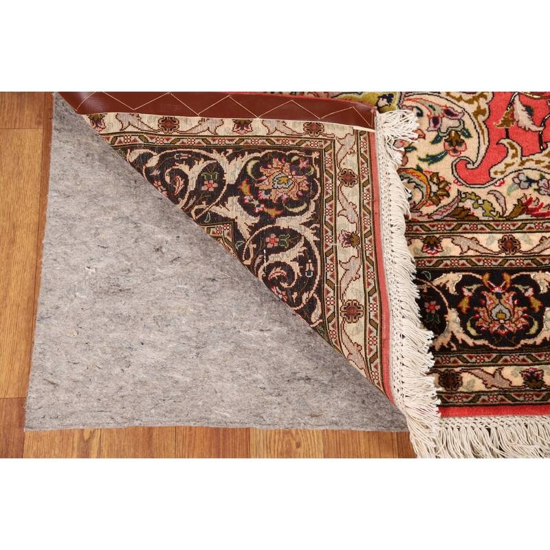 Hand-Knotted Red Floral Wool & Silk Tabriz Persian Rug - 5'1"x 6'9"