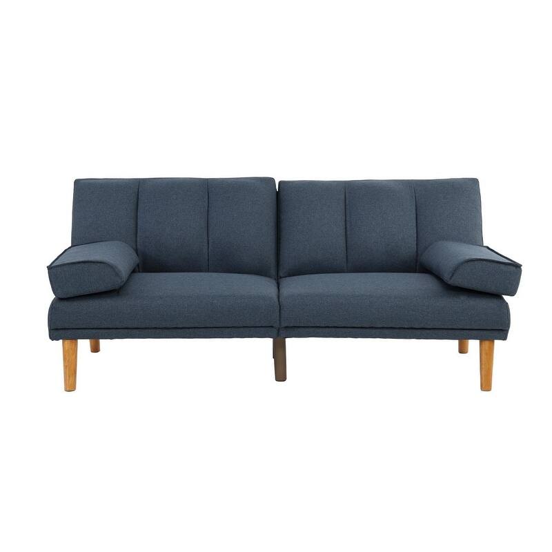 Navy Polyfiber 2pc Sectional Sofa with Wood Legs, Adjustable Chaise, Convertible Bed