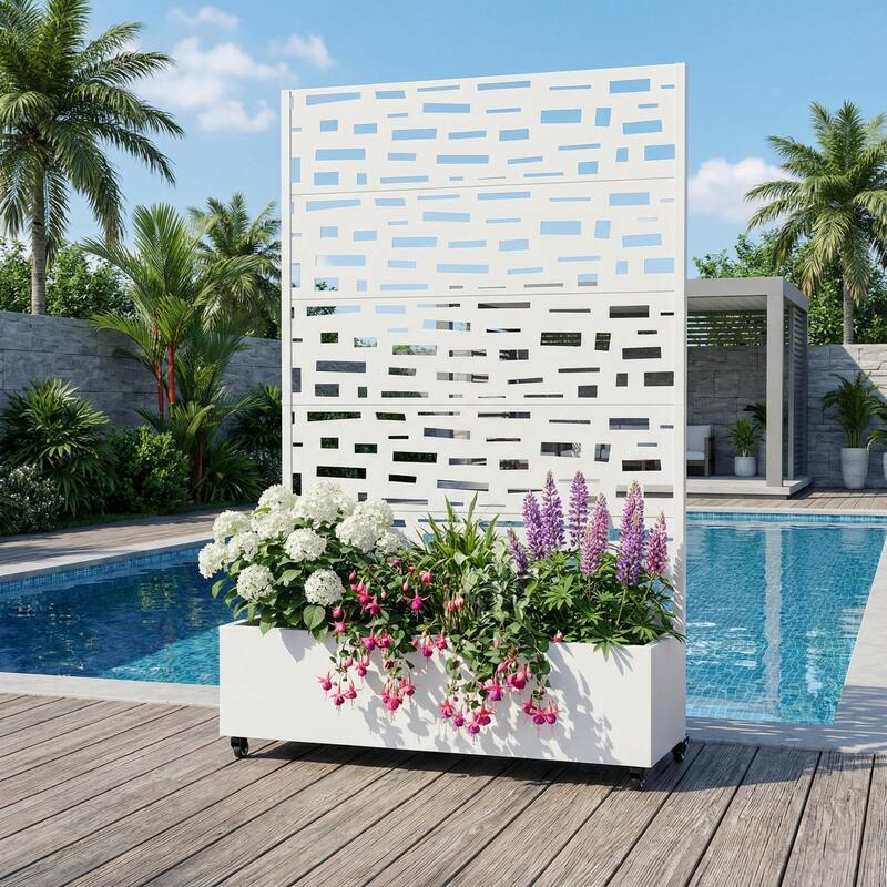 Raised Garden Bed Planter with Trellis Movable Planter Box with Lockable Wheels - 72*47 - White