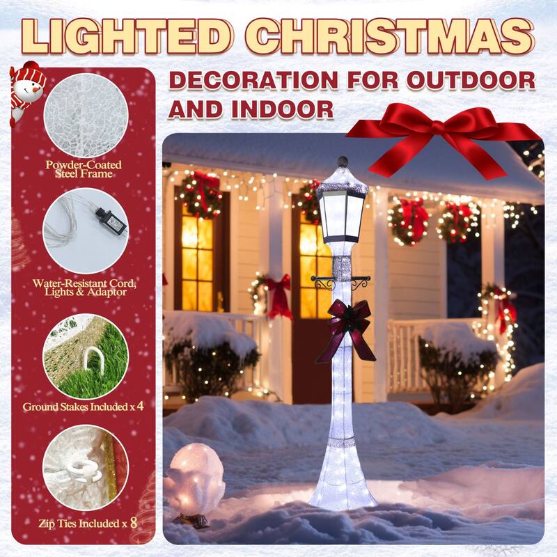 VEIKOUS 3D Cool White LED Post Light, 6FT Christmas Holiday Yard Decoration with 120 LED Waterproof Lights