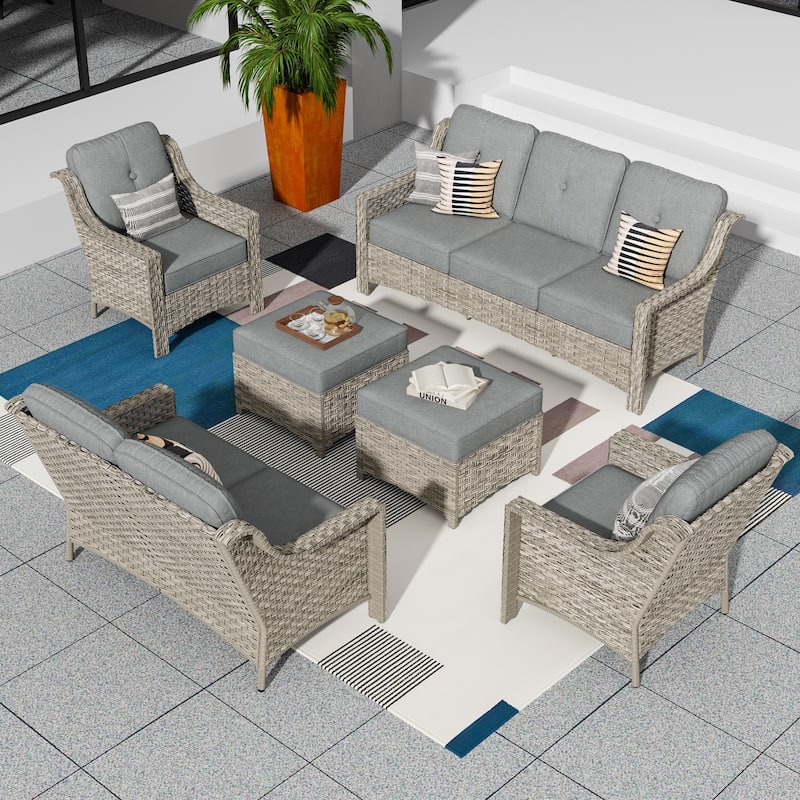 XIZZI 6-Piece Patio Wicker Outdoor Furniture Deep Seat Conversation Sofa Set - Dark Grey
