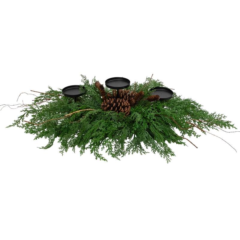 Pine Cone and Mixed Foliage Christmas Pillar Candle Holder - 30"