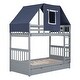 preview thumbnail 7 of 7, Gray+Blue Twin over Twin Wood Bunk Bed with Drawers & Tent