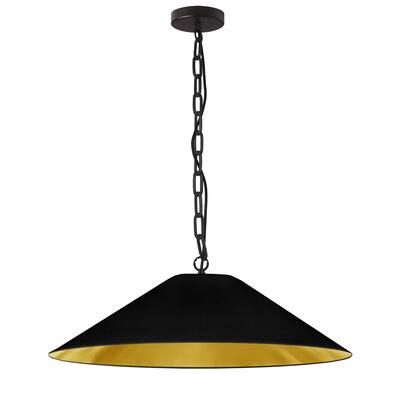 1 Light Incandescent Pendant, Matte Black with Black / Gold Shade