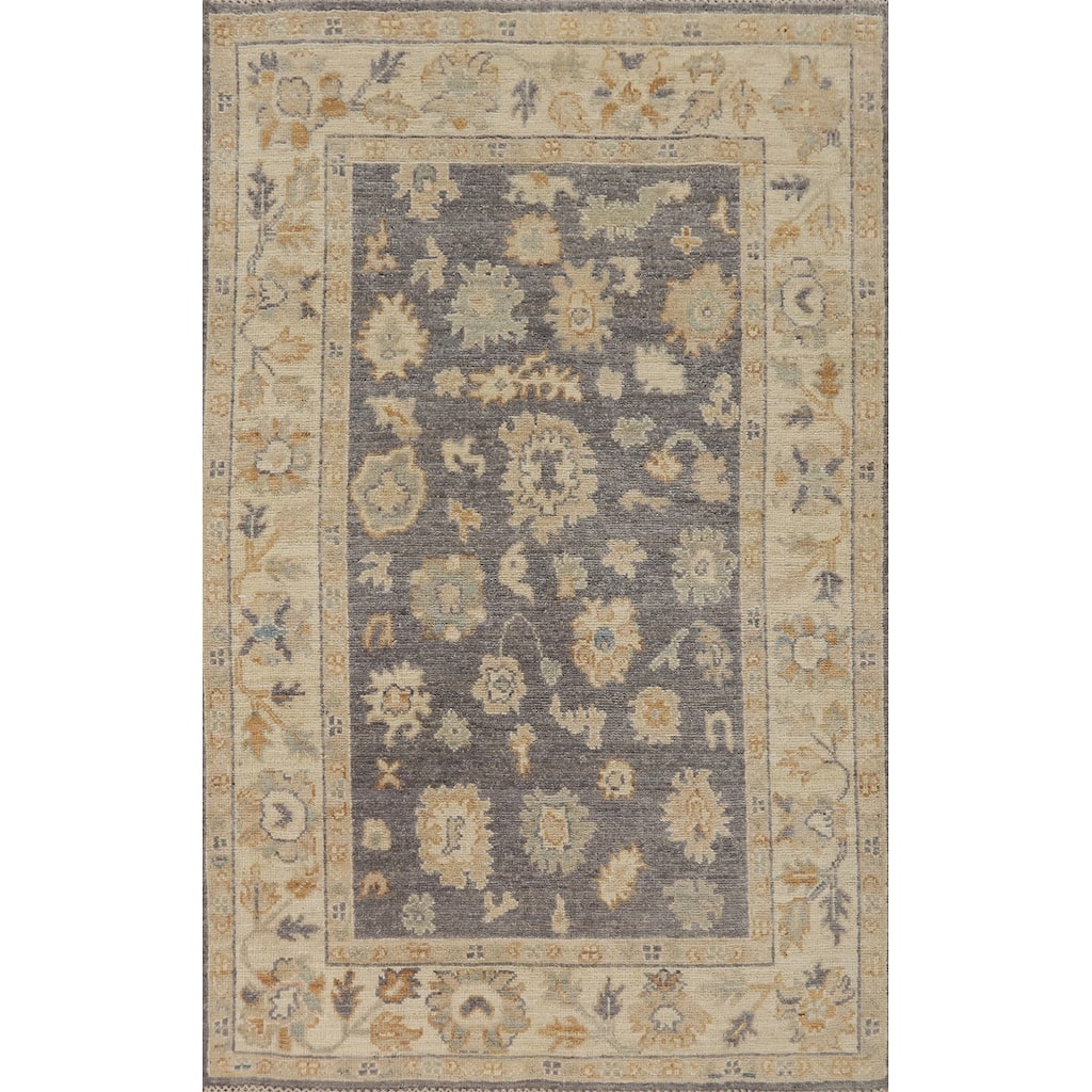 Hand Knotted Oriental 100% Wool Carpet Transitional All-Over Greys & Charcoal Oushak Area Rug - 5' 2'' X 3' 2''