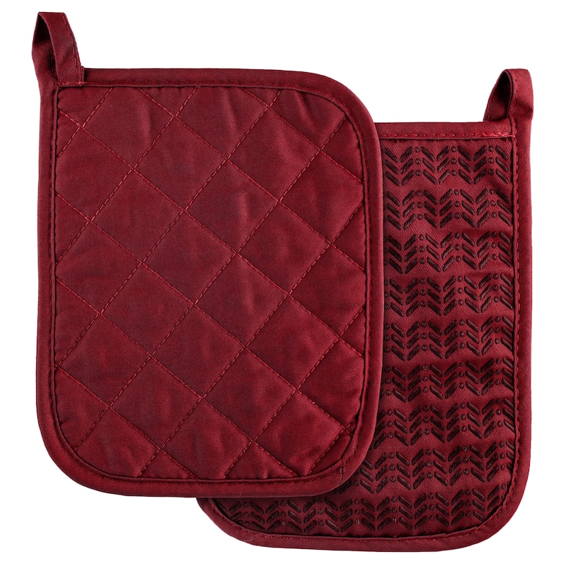 Pot Holder Set With Silicone Grip, Quilted And Heat Resistant (Set of 2) By Windsor Home - Burgundy