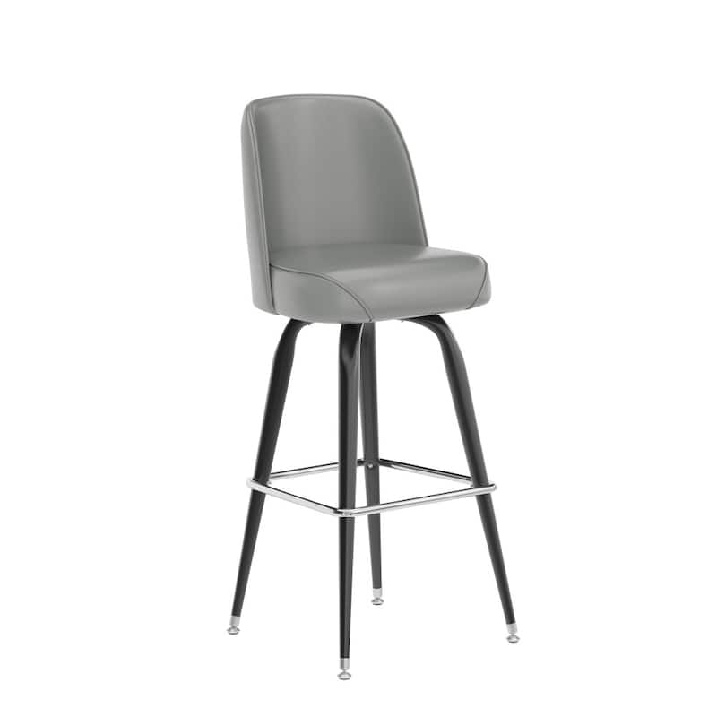 Metal Barstool with Swivel Vinyl Upholstered Bucket Seat and Footrest - 18.5"D x 18.5"W x 42.5"H - Grey