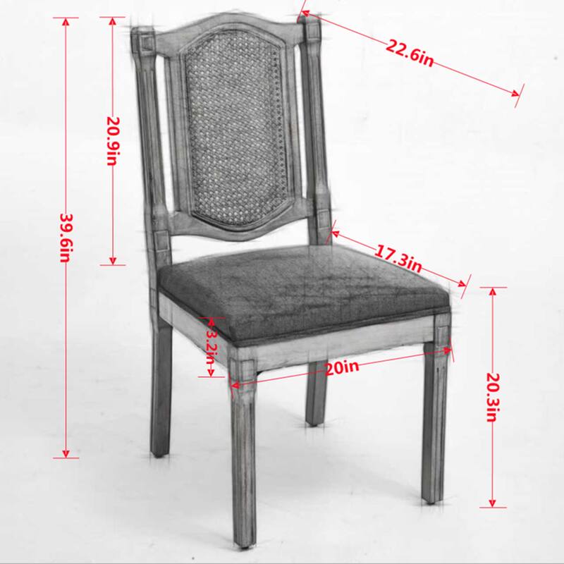 Roomfitters French Country Dining Chairs Set of 2 with Rattan Back and Upholstered Seat, Farmhouse Wood Side Chairs