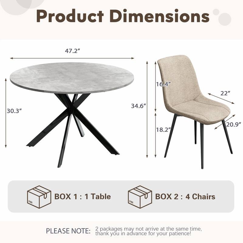 EROMMY Space-Saving 47.2" Round Dining Table Set for 4 - Ideal Small Kitchen & Dining Room Furniture, Includes 4 Chairs