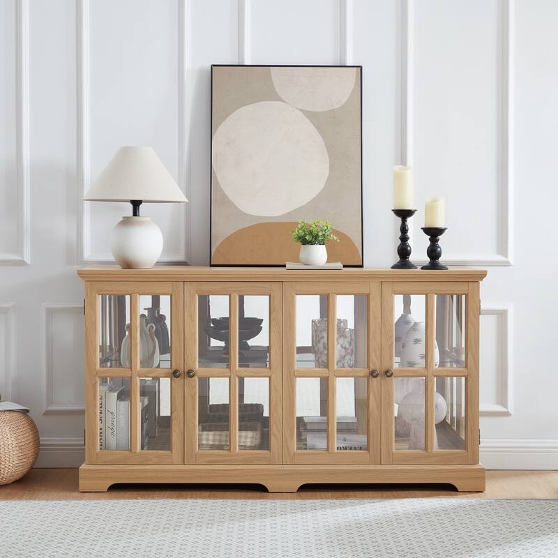 LED Curio Display Cabinet Antique Display Cabinet with Glass Doors - Oak