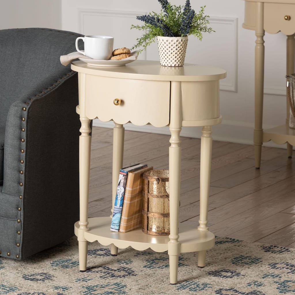 Liba End Table - 1-Drawer Accent Table with Scalloped Detailing and Open Shelf Storage for Hallway, Entryway, and Living Room