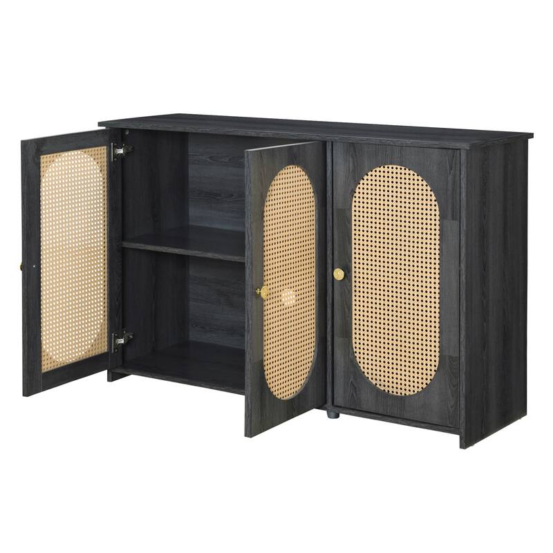 Sideboard with 3 Artificial Rattan Doors and Metal Handles