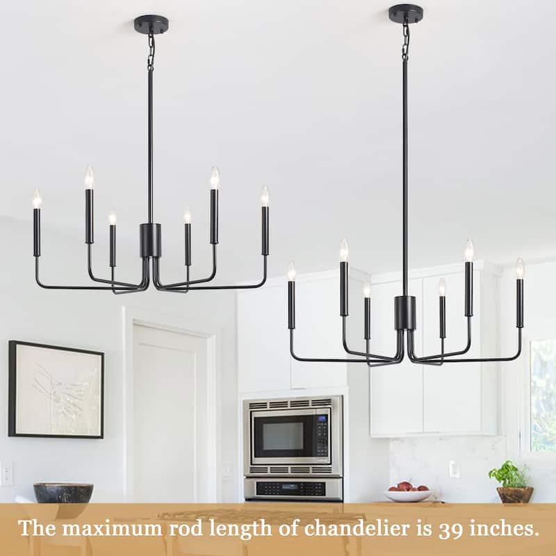 Modern 6-Light Simple Candle Chandelier for Kitchen Island, Living Room, Bedroom, Foyer