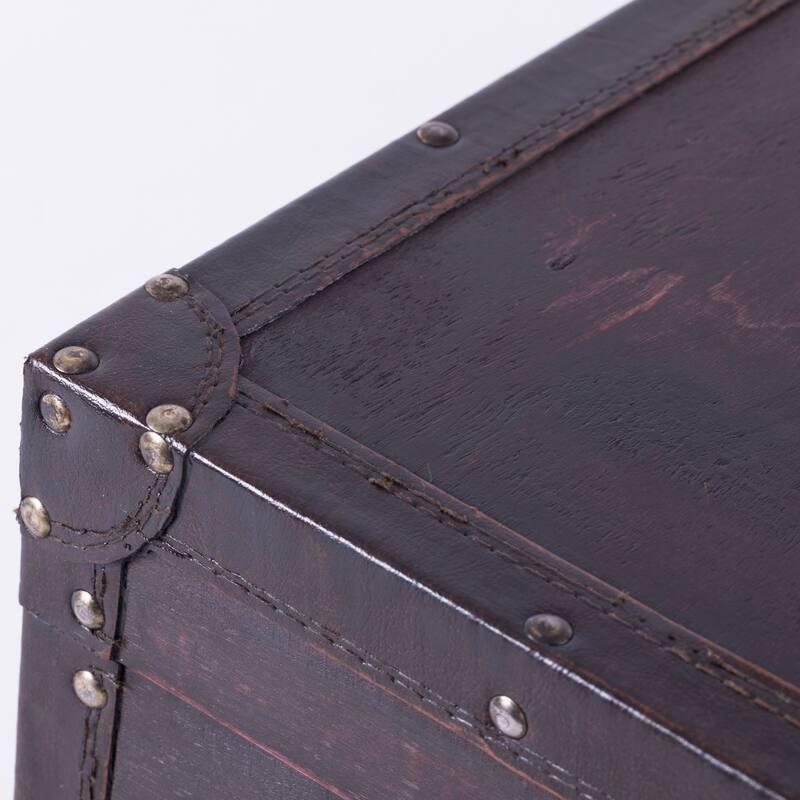 Vintiquewise Cherry Wooden Vintage-style Suitcase with Leather Trim - Exact Color