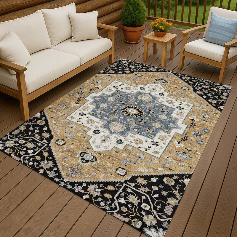 Machine Washable Indoor/ Outdoor Traditional Kolkata Chantille Rug