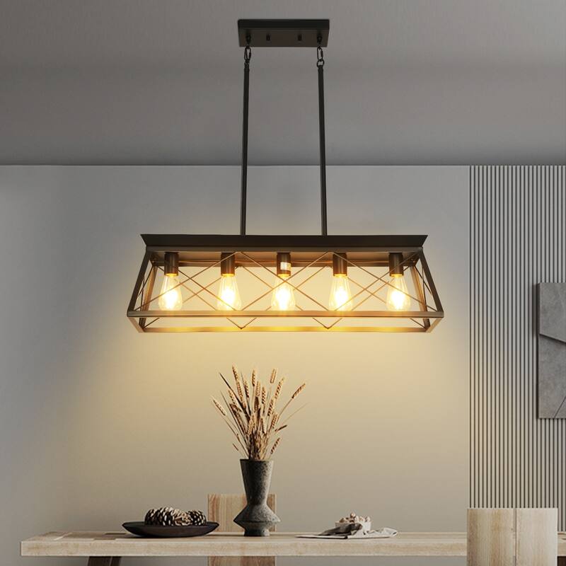 Modern 4-Light Dining Room Chandelier, Matte Black & Gold Metal Island Lighting, 40-Inch Farmhouse Hanging Fixture