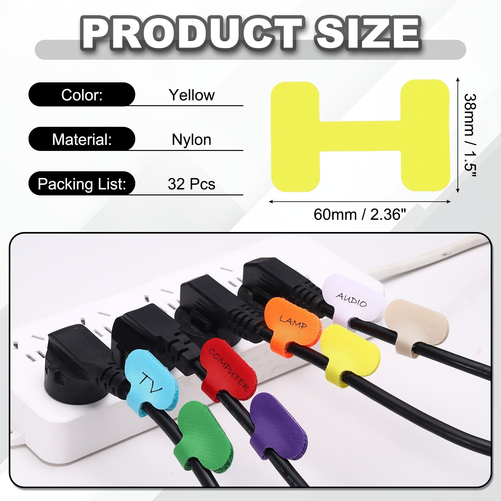 Cable Labels Tags, Write on Wire Tags Cord Labels Hook Loop Rectangle Cable Ties for Organize Wire Classify