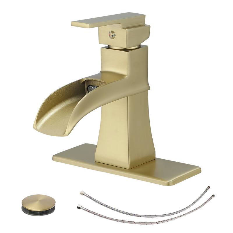 Topcraft Single Handle Waterfall Bathroom Faucet with Baseplate - Brushed Gold