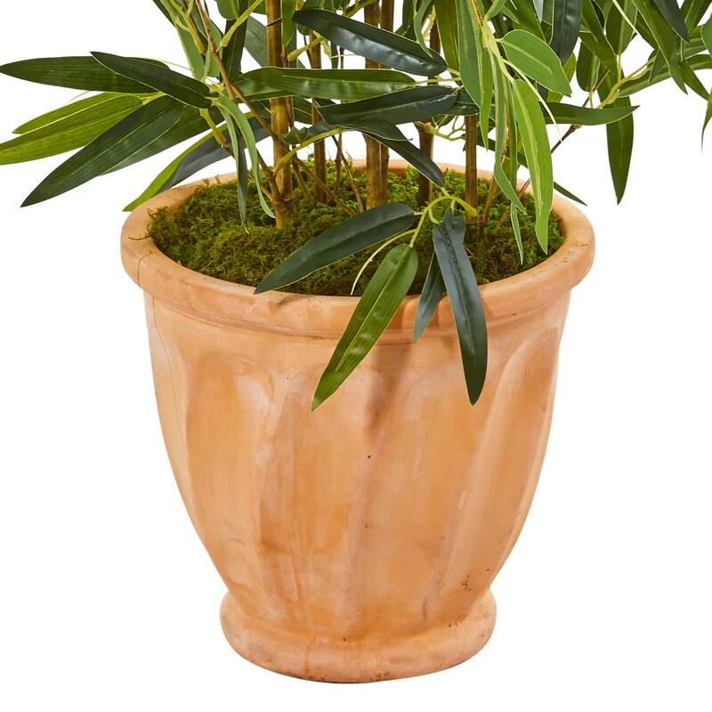 Bamboo Artificial Tree 4.5Ft Real Touch Indoor Outdoor Plant Terra Cotta Planter - Green - 51-60 Inches
