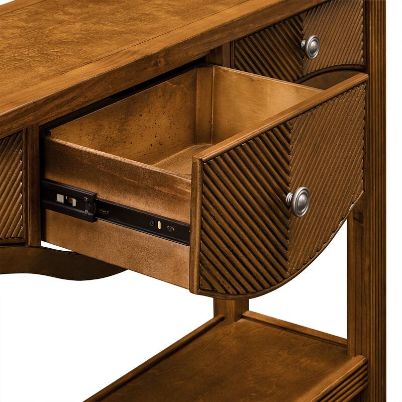 52 Inch Fluted Wood Console Table with 3 Drawers and Solid Wood Legs for Living Room Entryway Decor