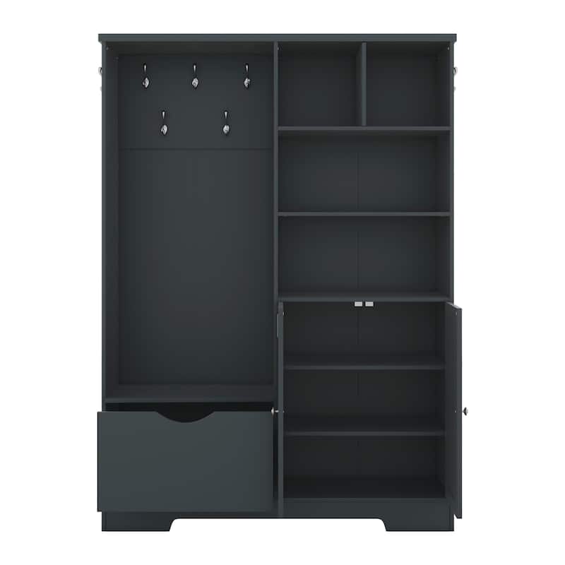 Elegant Hall Tree Hallway Shoe Cabinet with Storage Bench, Shelves, Drawers, and Coat Rack for Entryway, Hallway Organizer