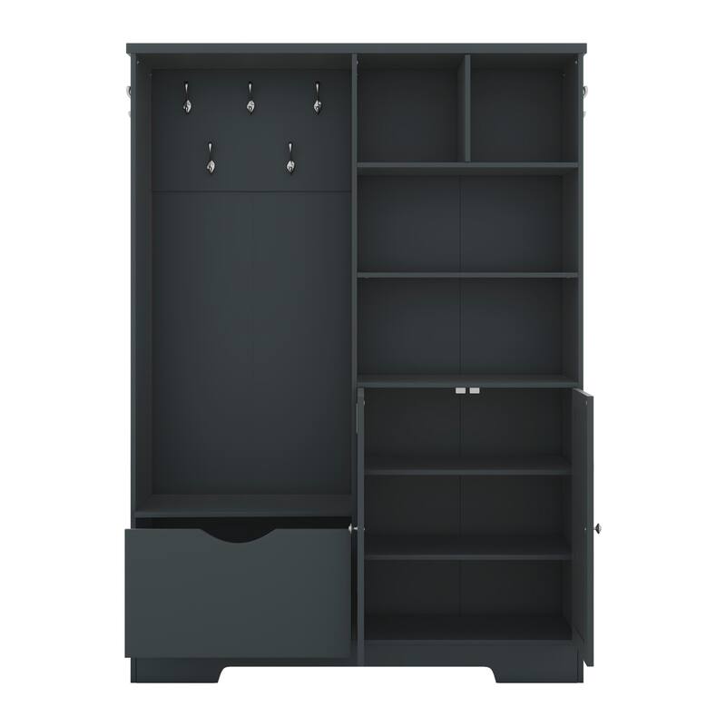 Entryway Cabinet Hall Tree Cabinet Shoe Cabinet with Bench and Coat Hooks, Storage Cabinet Coat Rack