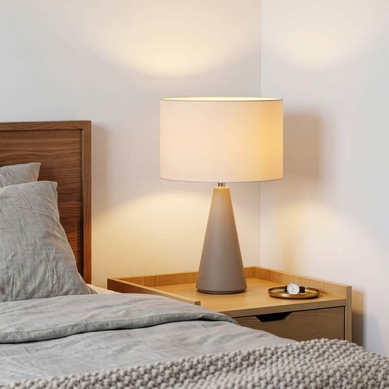 Brightech Nathaniel 20 in. Modern Super Bright LED Standard Table Lamp with Sleek Beige Fabric Drum Shade