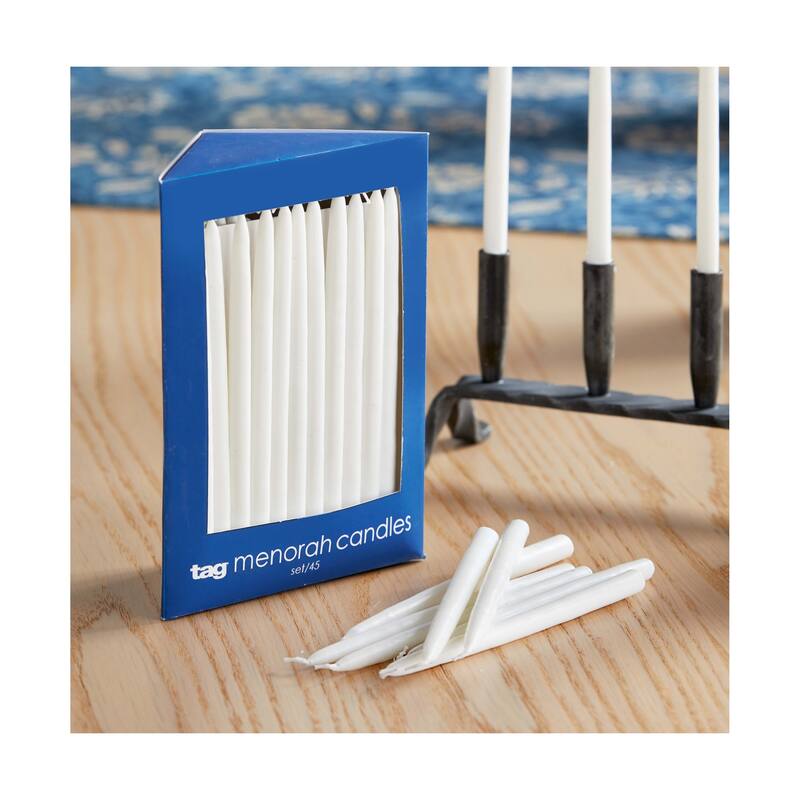 Hanukkah White Taper Candles - Set of 5, Paraffin Wax, 5.75" Tall, 0.35" Diameter, 0.45 Hour Burn Time, Perfect for Celebrations