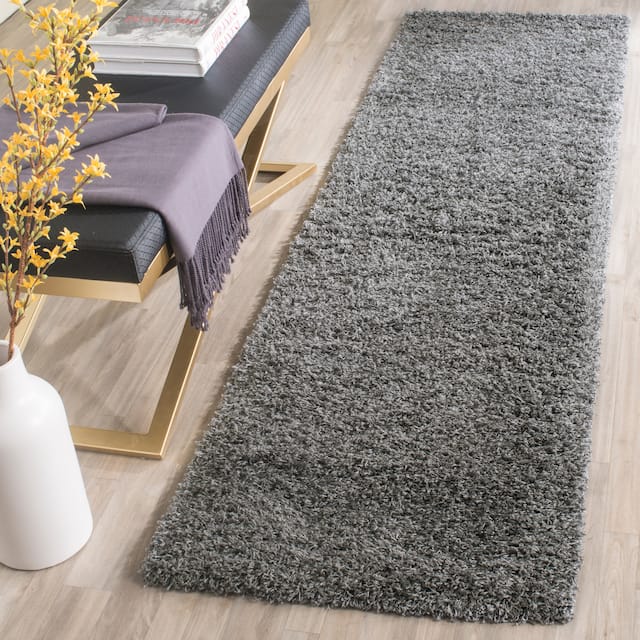 SAFAVIEH Laguna Shag Verdiana Solid Color 2-inch Thick Shag Rug - 2'3" x 8' Runner - Dark Grey
