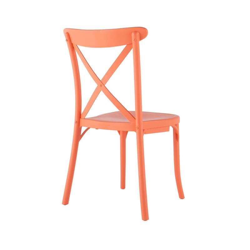 HomeRoots Set of Two Salmon Heavy Duty Plastic Outdoor Stacking Dining Chairs