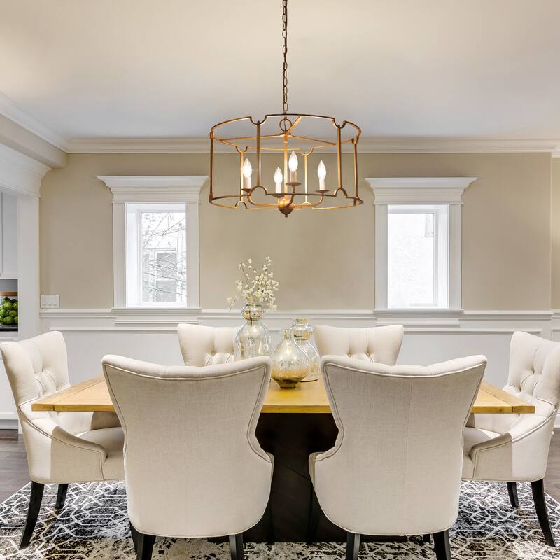Lora French Country 4-light Drum Chandelier Mid-century Modern Wagon Wheel Lighting for Dining Room - 22''