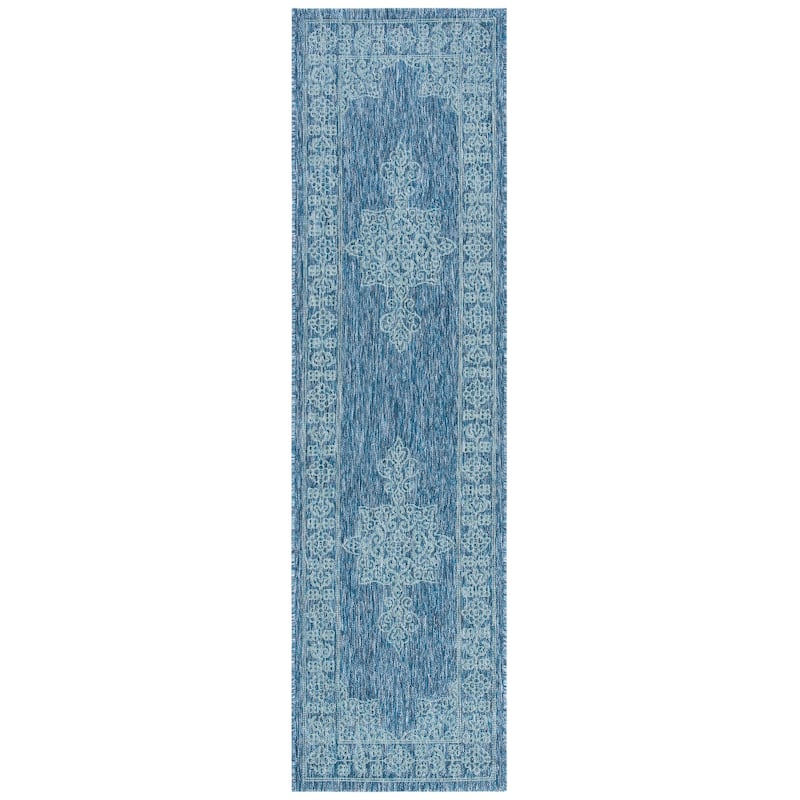 SAFAVIEH Courtyard Zikrija Indoor/ Outdoor Waterproof Patio Backyard Rug - 2'3" x 6'7" Runner - Navy/Ivory