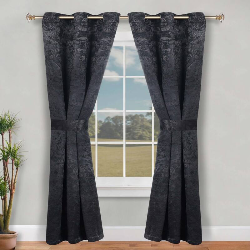 Superior Leaves Machine Washable Room Darkening Grommet With Ties Blackout Curtains, Set of 2