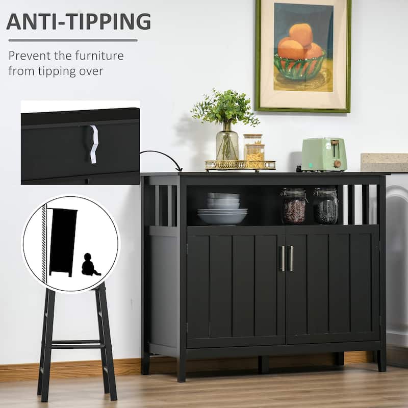 HOMCOM Sideboard Buffet Server Table with 2 Doors, Kitchen Storage Cabinet with Adjustable Shelves for Kitchen and Dining Room - Black
