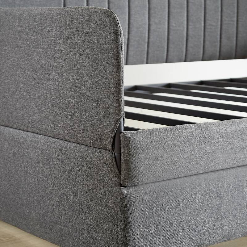 Grey Metal Daybed with Trundle, Twin Size, Space-Saving Design